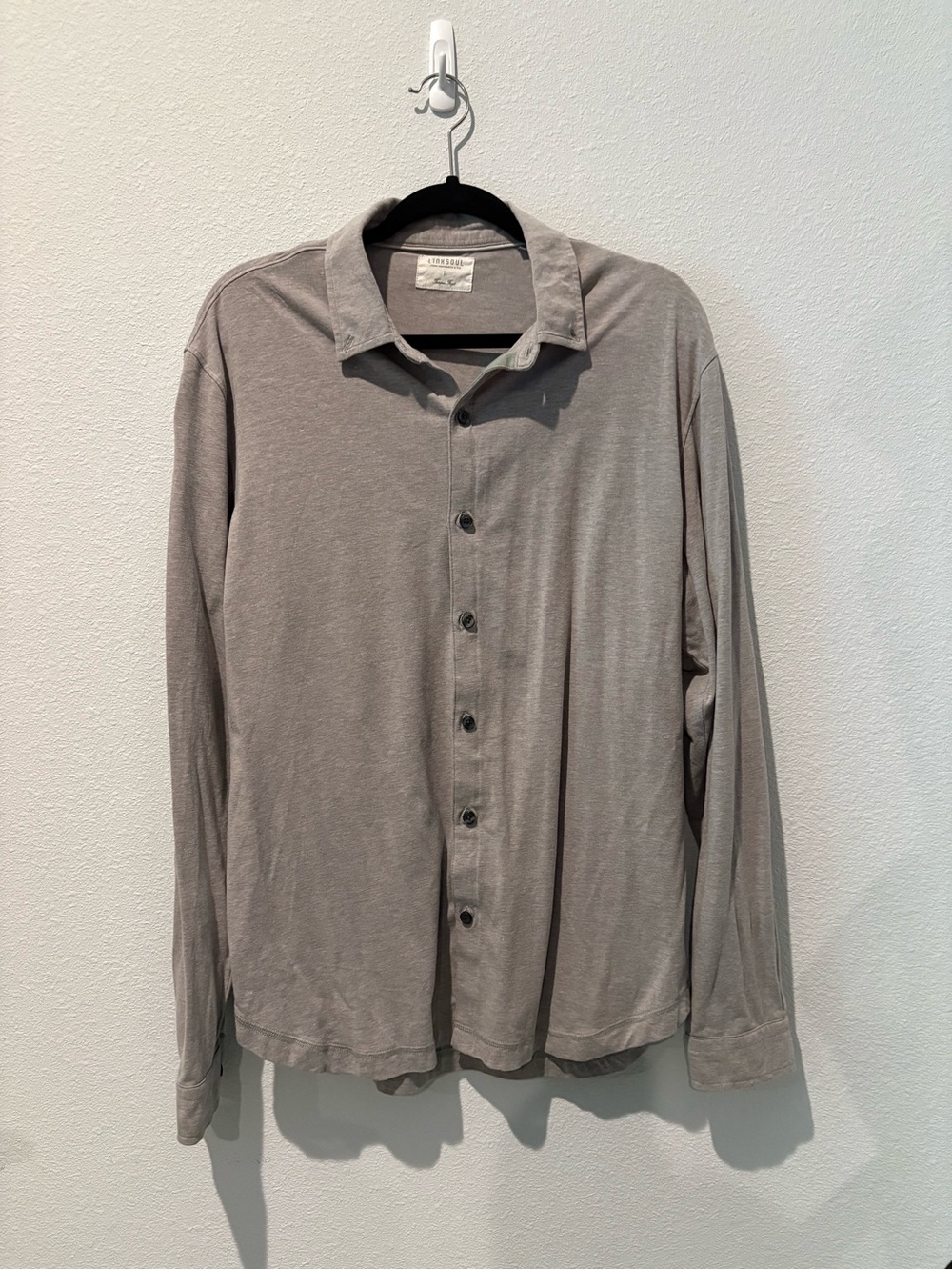 Linksoul Light Taupe Button-Up Long Sleeve Shirt Jersey knit